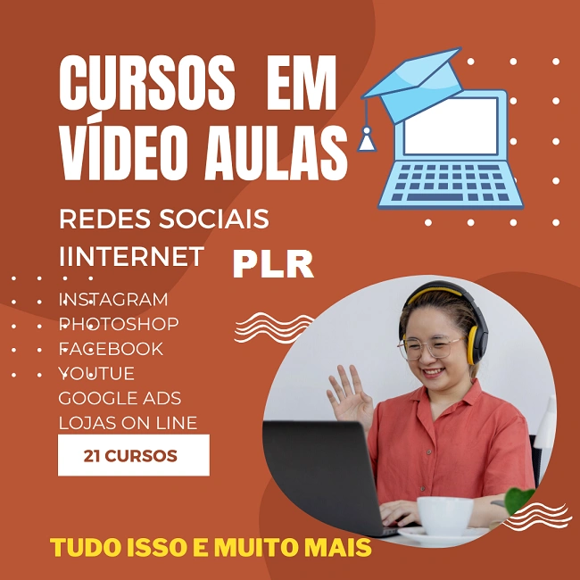 CURSOS EM VÍDEO AULAS  EM PLR - REDES SOCIAIS E  INTERNET